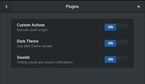 A screenshot showing the plugin preferences in Gnome Pomodoro.