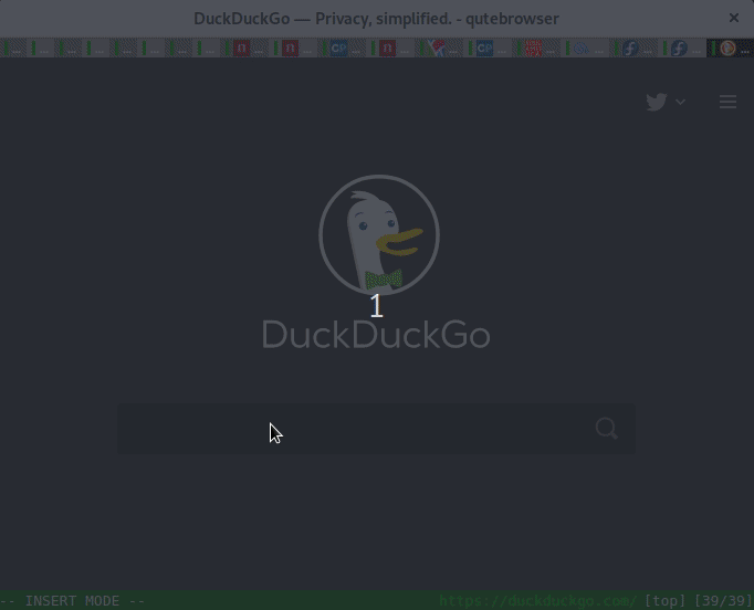 GIF showing the use of DuckDuckGo bangs to search the Fedora packages application.